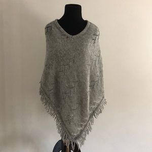 Gray Sweater Frayed Poncho